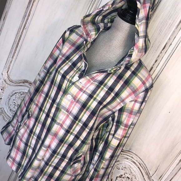 Medrona Lightweight Denim Multi Color Plaid Pullover Windbreaker Top Size Large - Picture 3 of 15